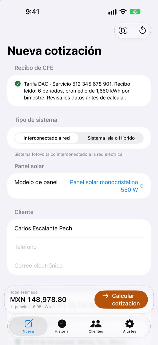 Nueva cotización en iPhone con un recibo de CFE ya leído: tarifa DAC y seis periodos leídos